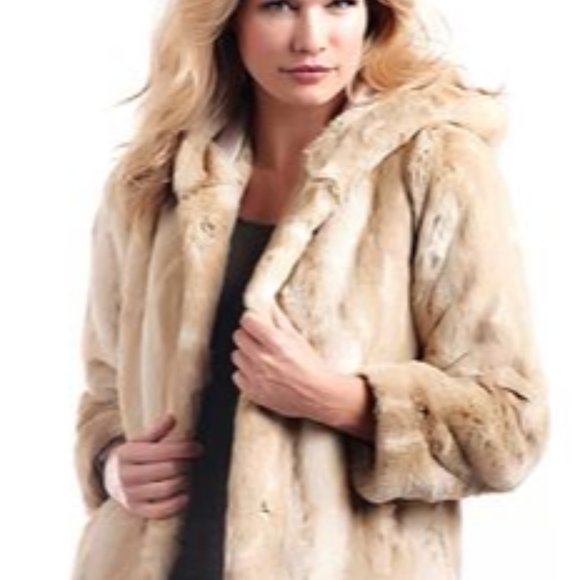 Fabulous Furs Blonde Mink Faux Fur hooded jacket M